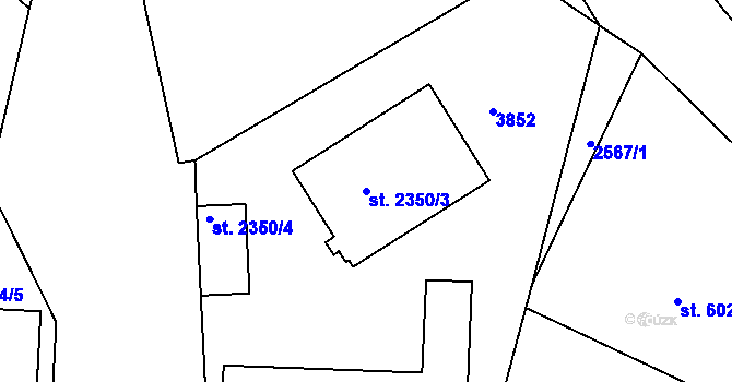 Parcela st. 2350/3 v KÚ Rokycany, Katastrální mapa