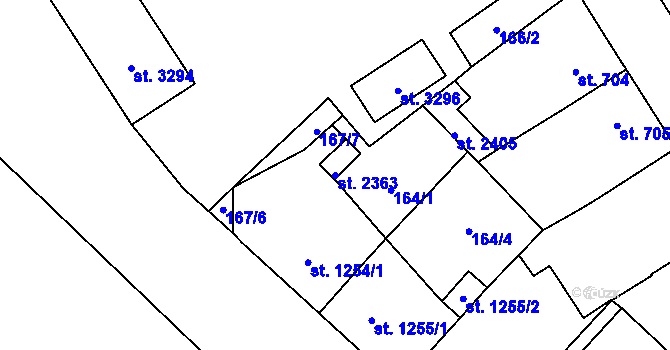 Parcela st. 2363 v KÚ Rokycany, Katastrální mapa