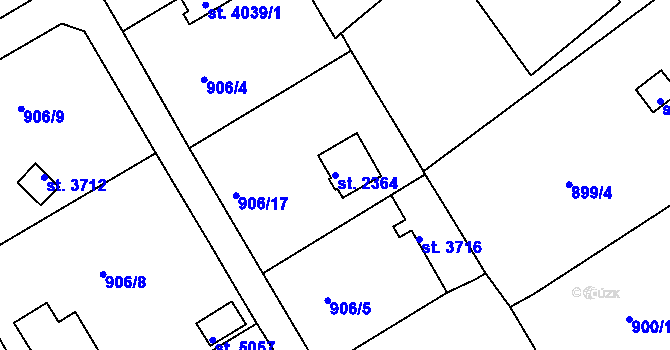 Parcela st. 2364 v KÚ Rokycany, Katastrální mapa