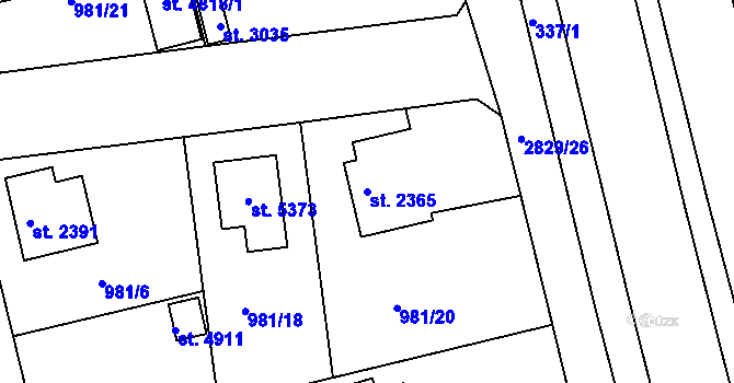 Parcela st. 2365 v KÚ Rokycany, Katastrální mapa