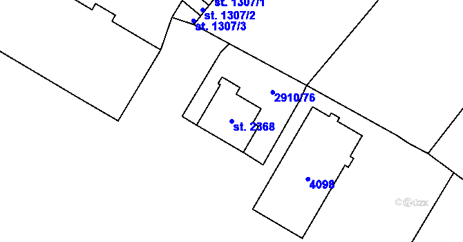 Parcela st. 2368 v KÚ Rokycany, Katastrální mapa