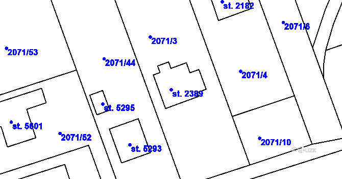 Parcela st. 2389 v KÚ Rokycany, Katastrální mapa