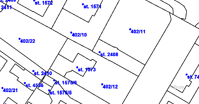 Parcela st. 2408 v KÚ Rokycany, Katastrální mapa