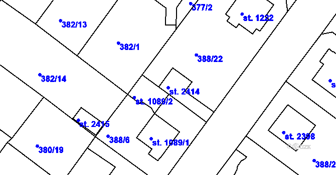 Parcela st. 2414 v KÚ Rokycany, Katastrální mapa