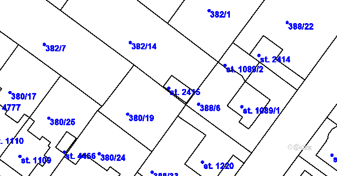 Parcela st. 2415 v KÚ Rokycany, Katastrální mapa