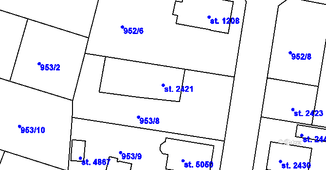 Parcela st. 2421 v KÚ Rokycany, Katastrální mapa