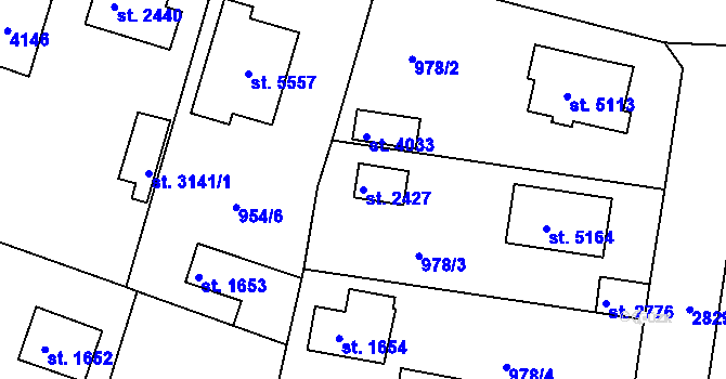 Parcela st. 2427 v KÚ Rokycany, Katastrální mapa