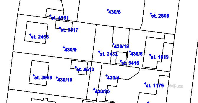 Parcela st. 2432 v KÚ Rokycany, Katastrální mapa