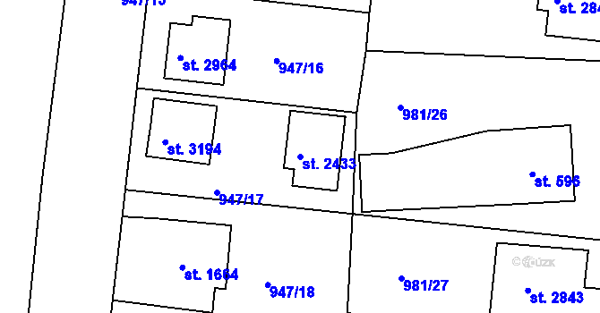 Parcela st. 2433 v KÚ Rokycany, Katastrální mapa