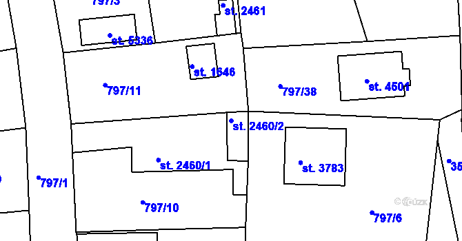Parcela st. 2460/2 v KÚ Rokycany, Katastrální mapa