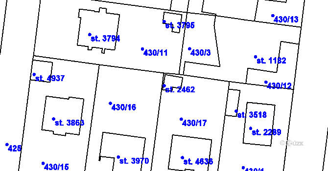 Parcela st. 2462 v KÚ Rokycany, Katastrální mapa