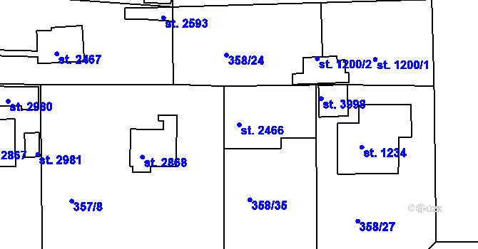 Parcela st. 2466 v KÚ Rokycany, Katastrální mapa