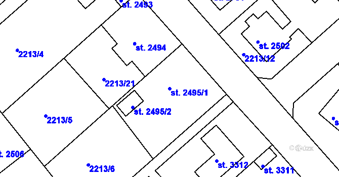 Parcela st. 2495/1 v KÚ Rokycany, Katastrální mapa