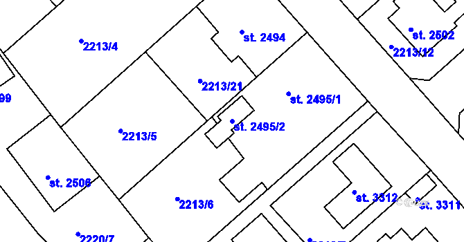 Parcela st. 2495/2 v KÚ Rokycany, Katastrální mapa