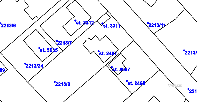 Parcela st. 2497 v KÚ Rokycany, Katastrální mapa