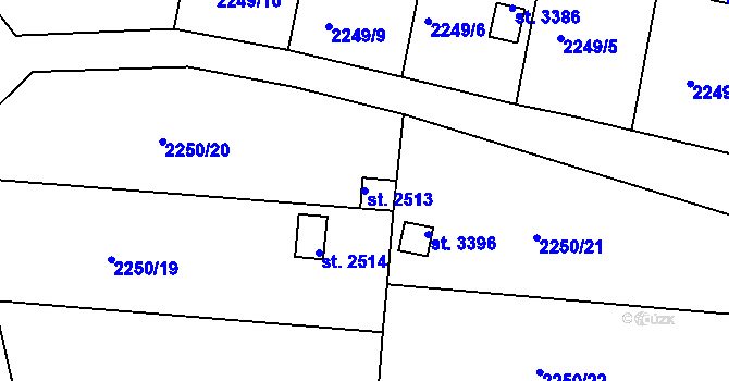 Parcela st. 2513 v KÚ Rokycany, Katastrální mapa