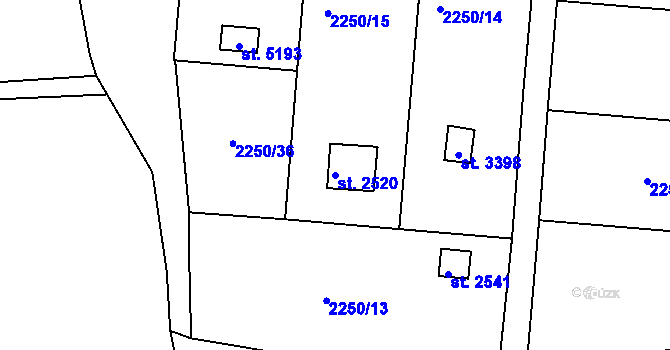 Parcela st. 2520 v KÚ Rokycany, Katastrální mapa