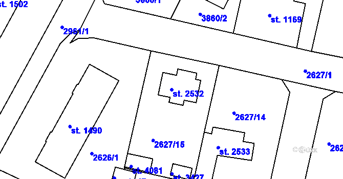 Parcela st. 2532 v KÚ Rokycany, Katastrální mapa