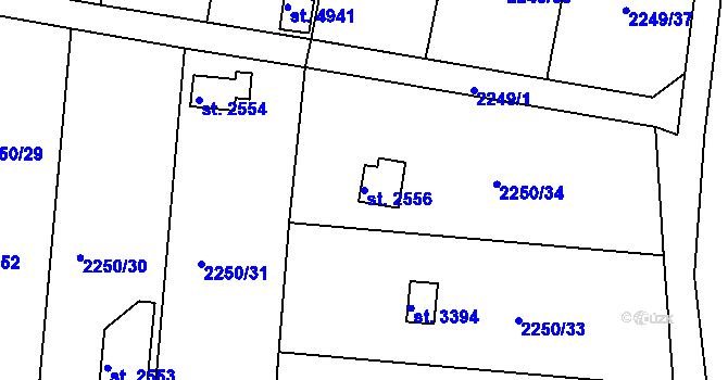 Parcela st. 2556 v KÚ Rokycany, Katastrální mapa