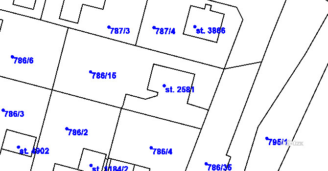 Parcela st. 2581 v KÚ Rokycany, Katastrální mapa