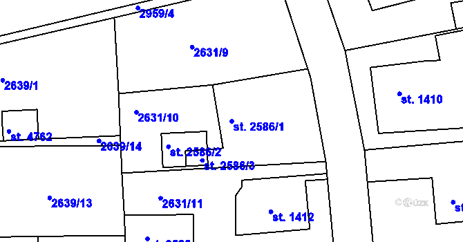 Parcela st. 2586/1 v KÚ Rokycany, Katastrální mapa