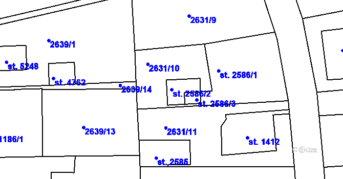 Parcela st. 2586/2 v KÚ Rokycany, Katastrální mapa