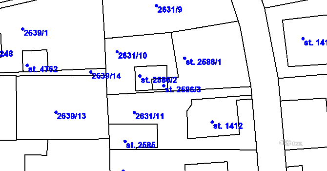 Parcela st. 2586/3 v KÚ Rokycany, Katastrální mapa