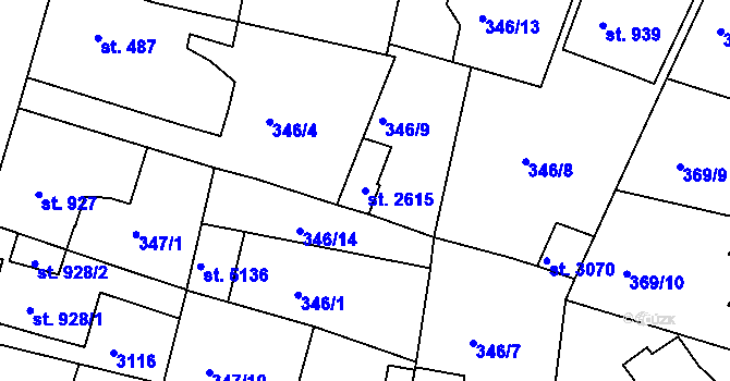 Parcela st. 2615 v KÚ Rokycany, Katastrální mapa