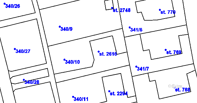 Parcela st. 2616 v KÚ Rokycany, Katastrální mapa