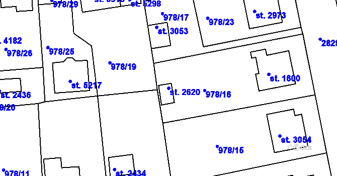 Parcela st. 2620 v KÚ Rokycany, Katastrální mapa