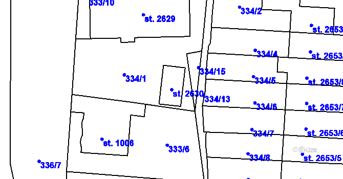 Parcela st. 2630 v KÚ Rokycany, Katastrální mapa