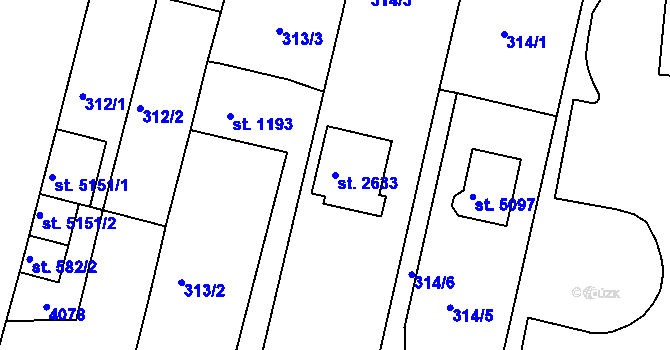 Parcela st. 2633 v KÚ Rokycany, Katastrální mapa