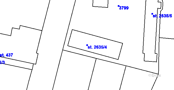 Parcela st. 2635/4 v KÚ Rokycany, Katastrální mapa