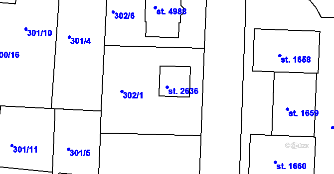 Parcela st. 2636 v KÚ Rokycany, Katastrální mapa
