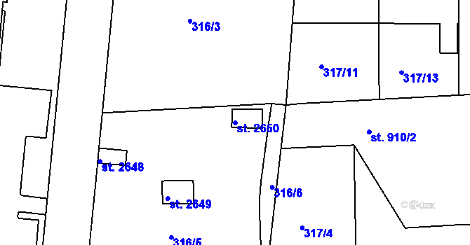 Parcela st. 2650 v KÚ Rokycany, Katastrální mapa
