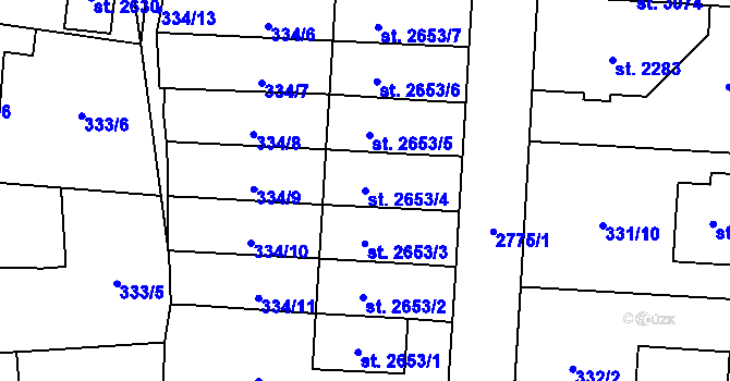 Parcela st. 2653/4 v KÚ Rokycany, Katastrální mapa