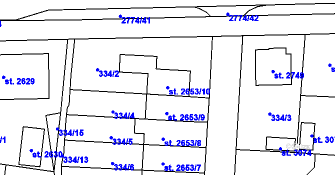 Parcela st. 2653/10 v KÚ Rokycany, Katastrální mapa