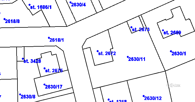 Parcela st. 2672 v KÚ Rokycany, Katastrální mapa