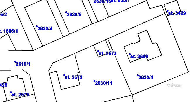 Parcela st. 2673 v KÚ Rokycany, Katastrální mapa