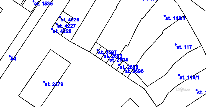 Parcela st. 2693 v KÚ Rokycany, Katastrální mapa