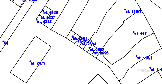 Parcela st. 2694 v KÚ Rokycany, Katastrální mapa