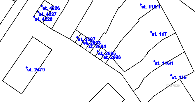 Parcela st. 2695 v KÚ Rokycany, Katastrální mapa