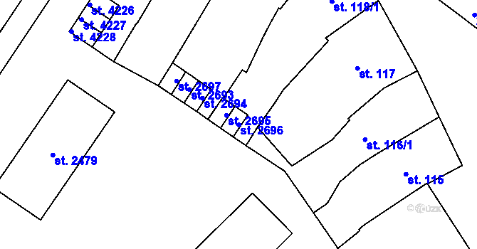 Parcela st. 2696 v KÚ Rokycany, Katastrální mapa