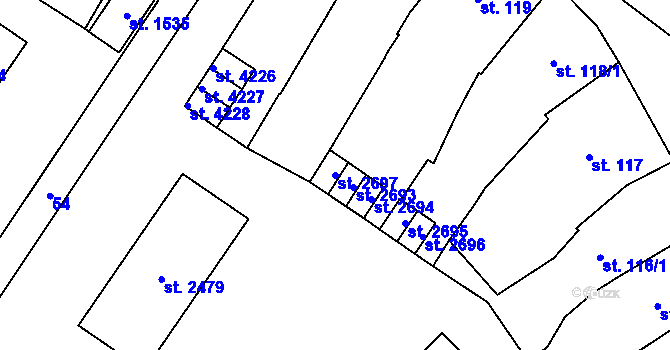 Parcela st. 2697 v KÚ Rokycany, Katastrální mapa