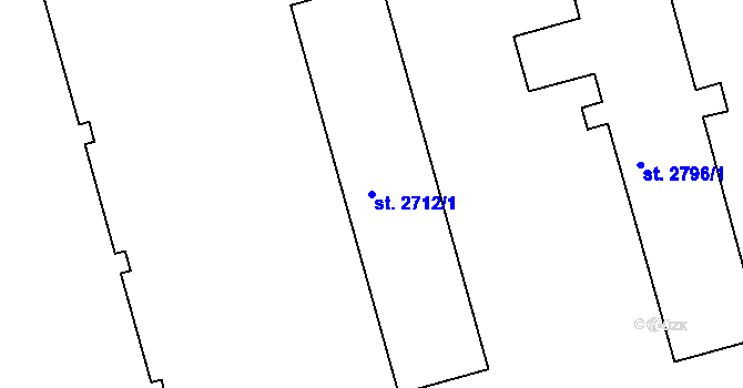 Parcela st. 2712/1 v KÚ Rokycany, Katastrální mapa