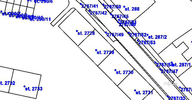 Parcela st. 2729 v KÚ Rokycany, Katastrální mapa