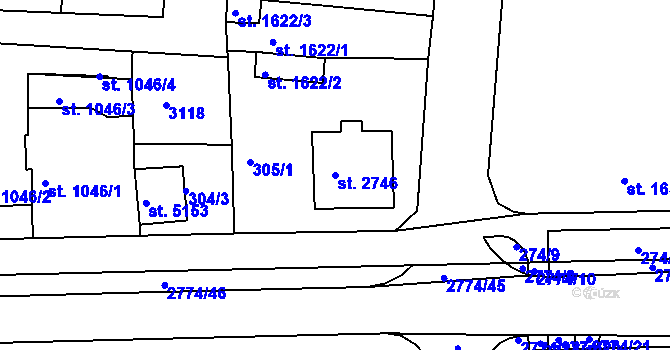 Parcela st. 2746 v KÚ Rokycany, Katastrální mapa