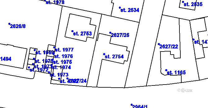 Parcela st. 2754 v KÚ Rokycany, Katastrální mapa