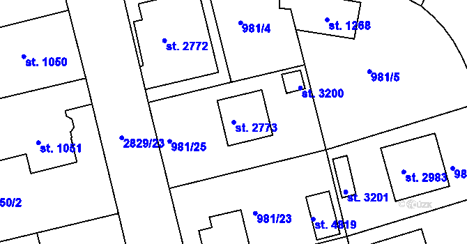 Parcela st. 2773 v KÚ Rokycany, Katastrální mapa