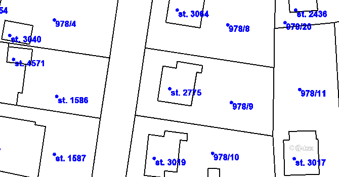 Parcela st. 2775 v KÚ Rokycany, Katastrální mapa